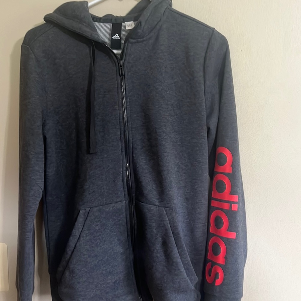 Adidas Hoodie Womens medium zip up sweatshirt gray pink